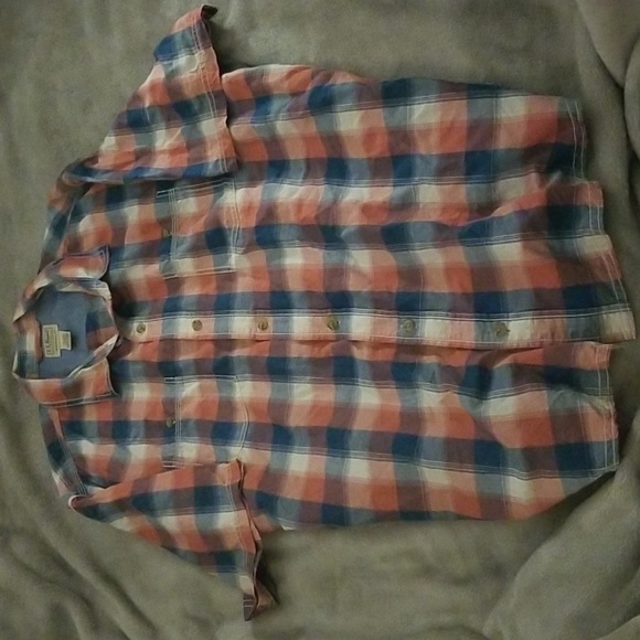 L. L.  BEAN XXL PLAID BLUE RED MENS SHORT SLEEVE LINEN COTTON SHIRT - Picture 3 of 11